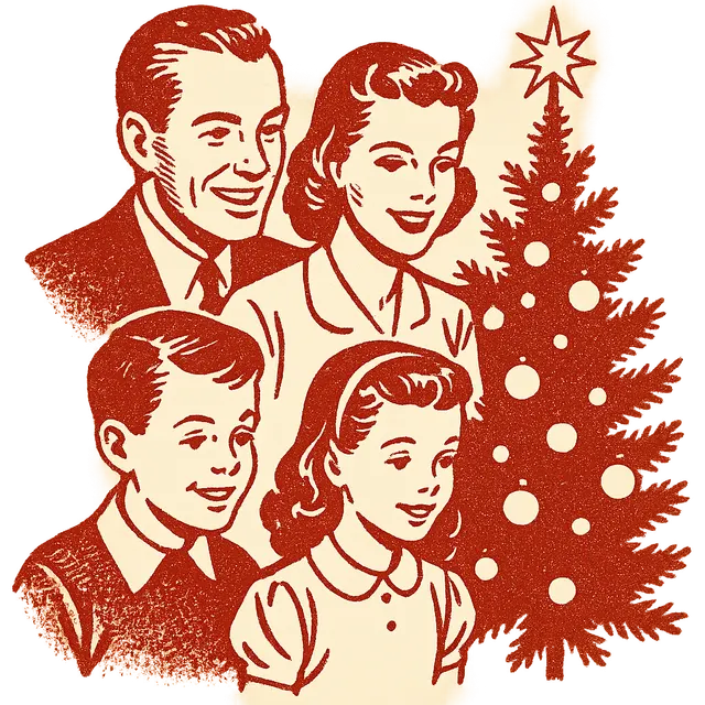 Family admiring Christmas lights