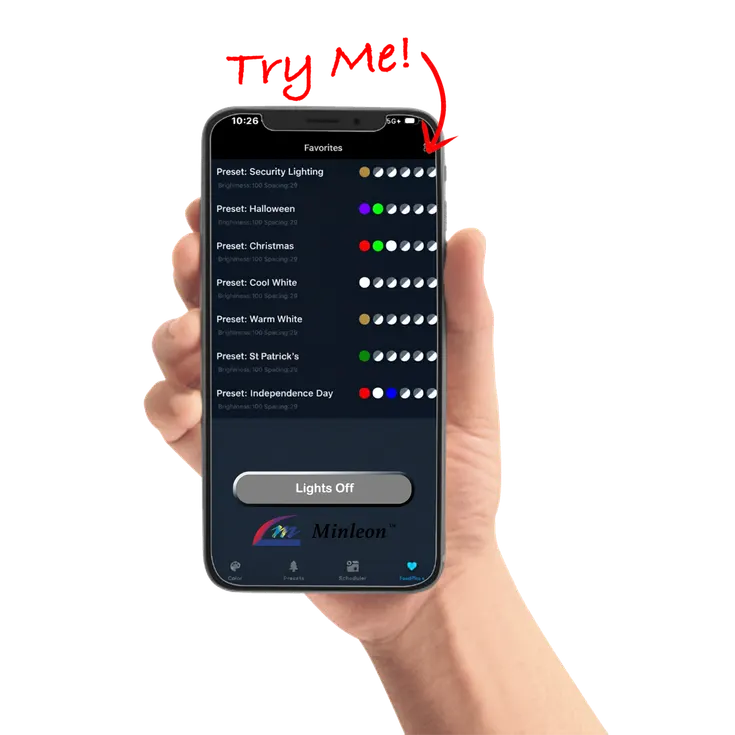 Smartphone showing permanent lighting app control