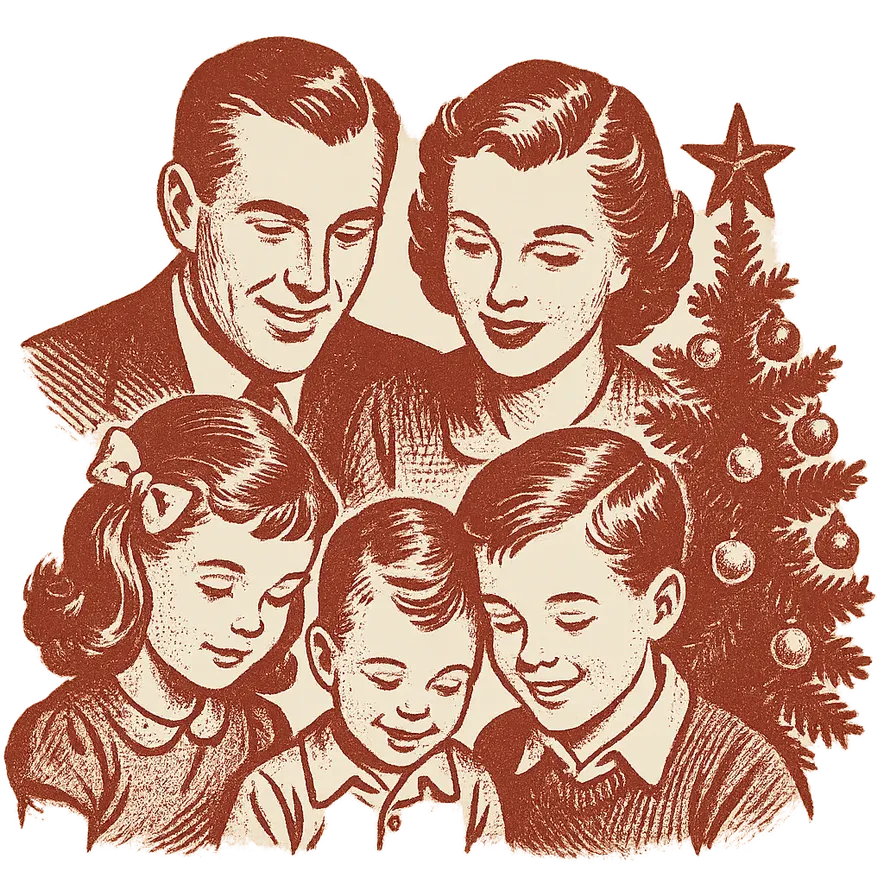 Family admiring Christmas lights